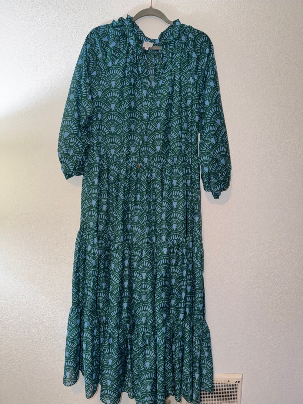 Teal Patterned Tiered Maxi Dress